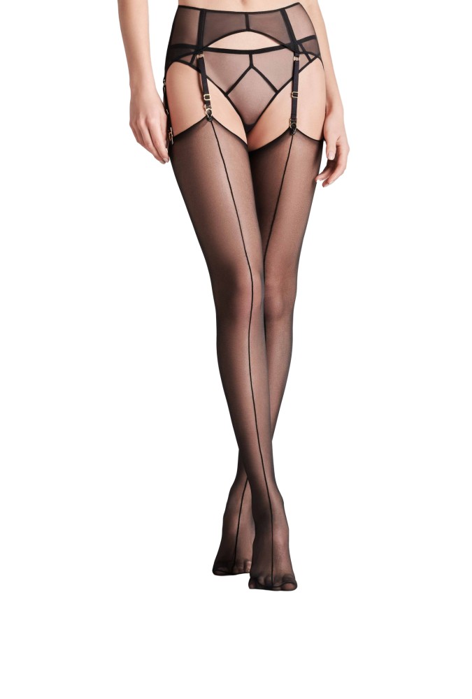 Cut and curled double seamed stockings - 20D - Black