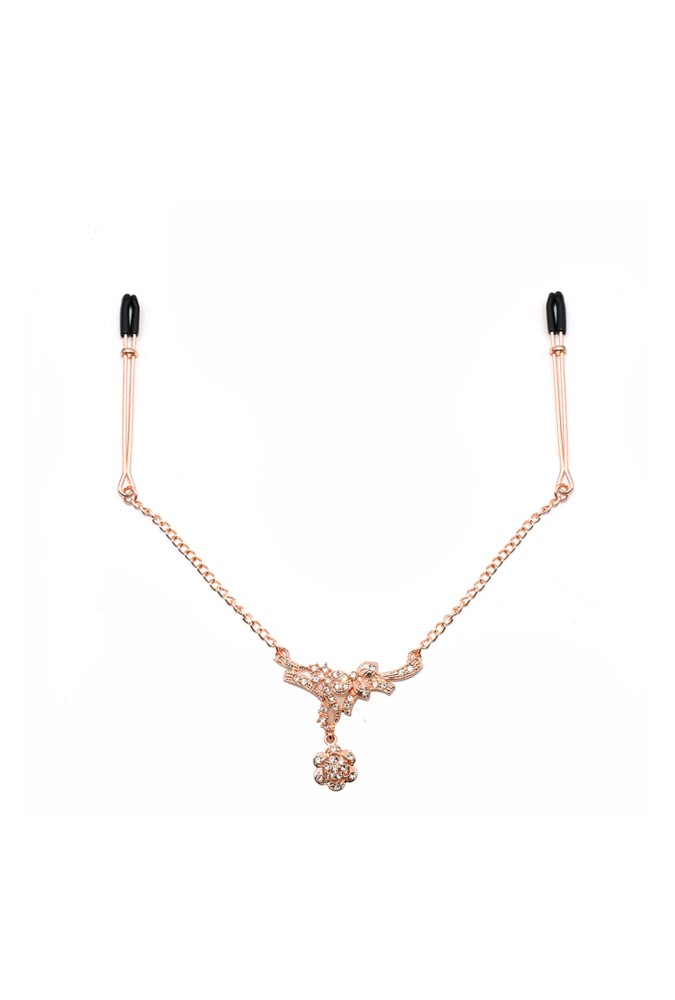 Nipple clamps with chains - Tender fetish - Fashion Jewelry - Rose gold